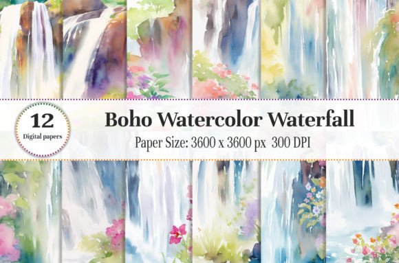 Download Boho Watercolor Waterfall Summer - Boho Collection