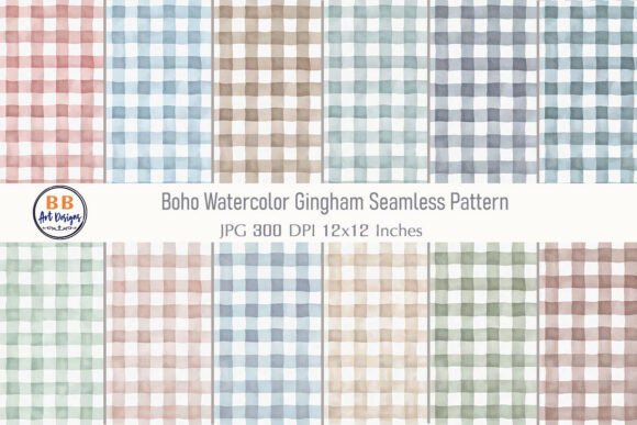Download Boho Watercolor Gingham Pattern Paper - Boho Collection
