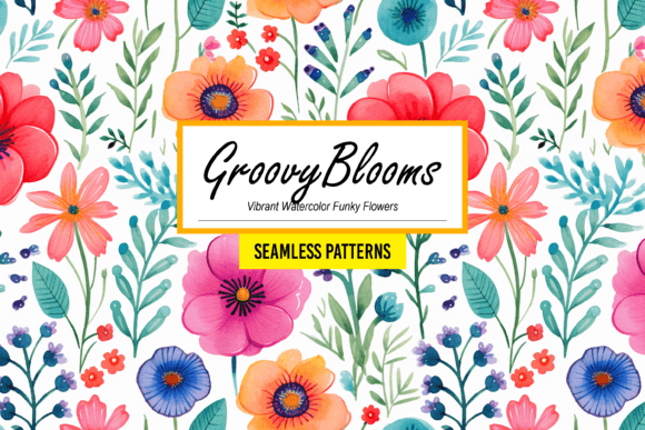 Download GroovyBlooms - Watercolor Funky Flowers - Funky flowers Collection