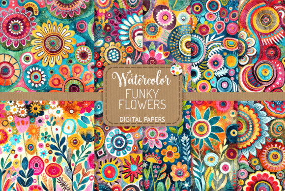 Download Funky Flowers Set 8 - Watercolor Florals - Funky flowers Collection