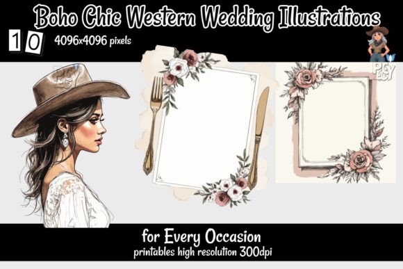 Download Boho Chic Western Wedding Illustrations - Boho Collection