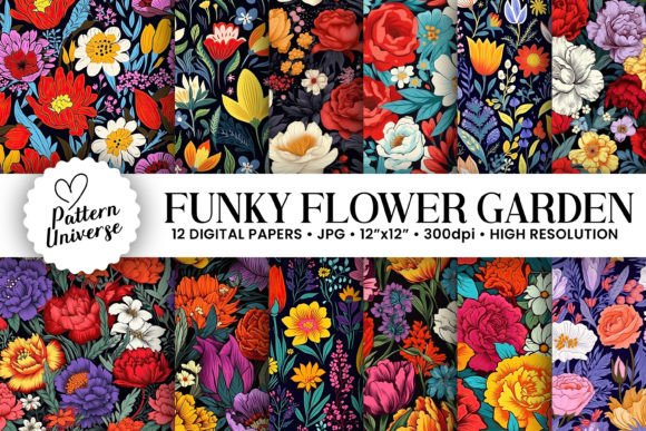 Download Funky Flowers Garden Digital Papers - Funky flowers Collection