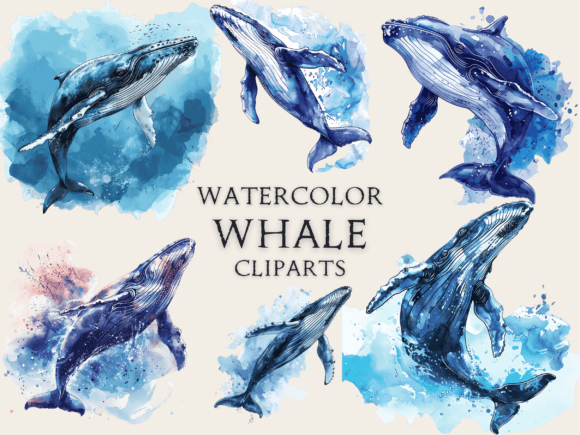 Download Watercolor Whale Cliparts - Watercolor whale Collection
