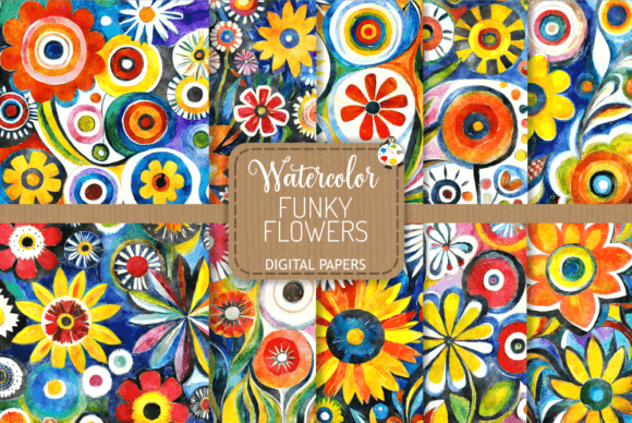 Download Funky Flowers Set 3 - Watercolor Papers - Funky flowers Collection