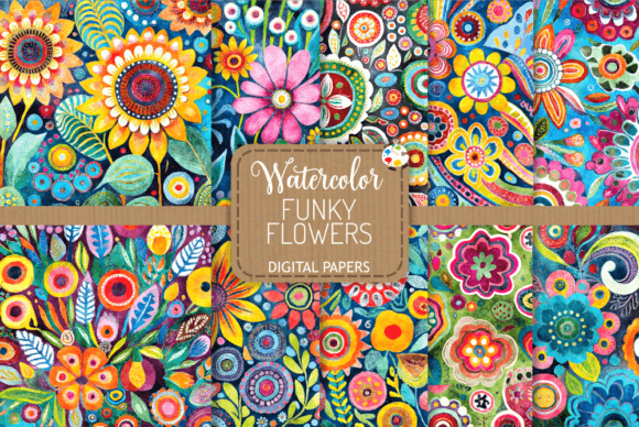 Download Funky Flowers Set 5 - Watercolor Florals - Funky flowers Collection