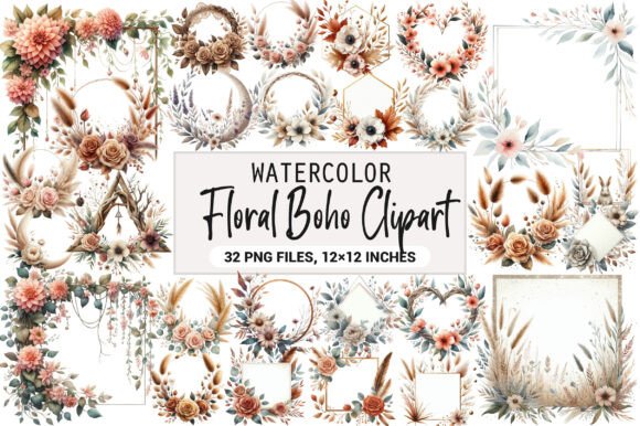 Download Floral Frame Border Wreath. Boho Clipart - Boho Collection