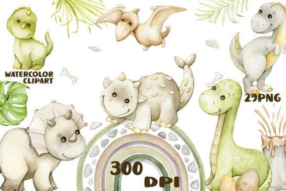 Download Watercolor Dinosaurs Boho Clipart, Dino - Boho Collection