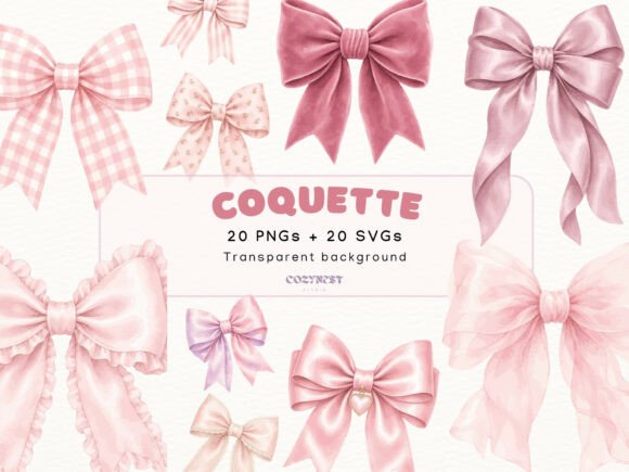 Download Coquette Bow Watercolor Cliparts, Pink - Watercolor cliparts Collection
