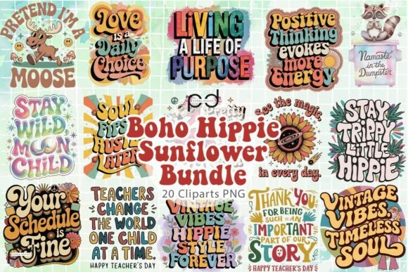 Download Boho Hippie Sunflower Graphics Bundle - Boho Collection