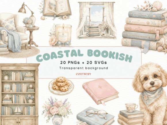 Download Coastal Bookish Watercolor Cliparts PNG - Watercolor cliparts Collection