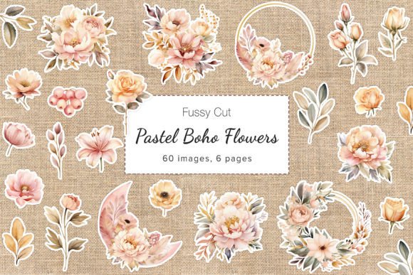 Download Pastel Boho Flowers Fussy Cut Sticker - Boho Collection