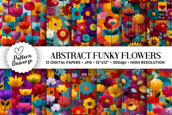 Download Abstract Funky Flowers Digital Papers - Premium Resources