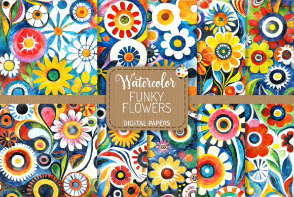 Download Funky Flowers Set 4 - Watercolor Papers - Funky flowers Collection