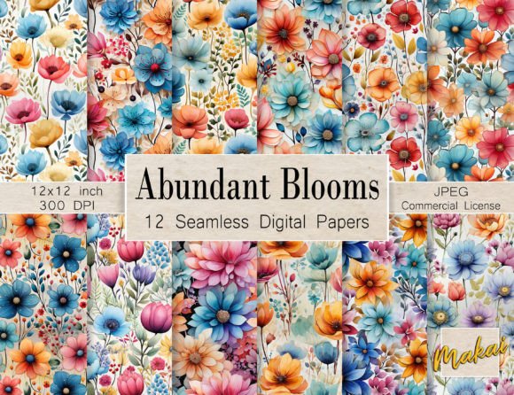 Download Boho Watercolor Flower Seamless Patterns - Boho Collection