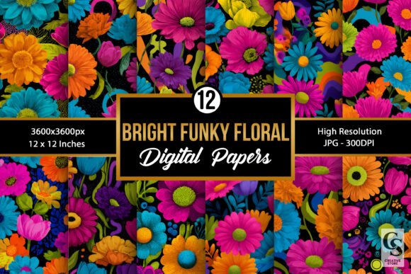 Download Bright Funky Flowers Digital Papers - Premium Bundle