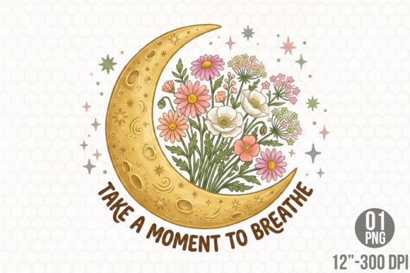 Download Boho Retro Flowers Moon PNG Sublimation - Boho Collection