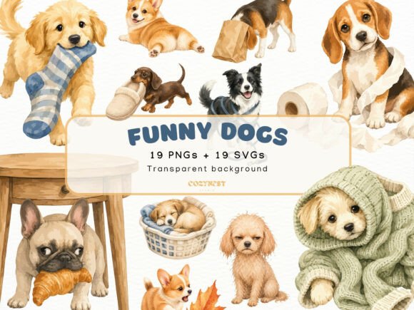 Download Funny Dogs Watercolor Cliparts Puppy PNg - Watercolor cliparts Collection